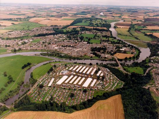 Aerial view of the Tup Sales at Springwood Park, Kelso